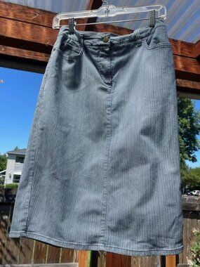 Pure Collection Pinstripe Denim Midi Skirt-Size 6